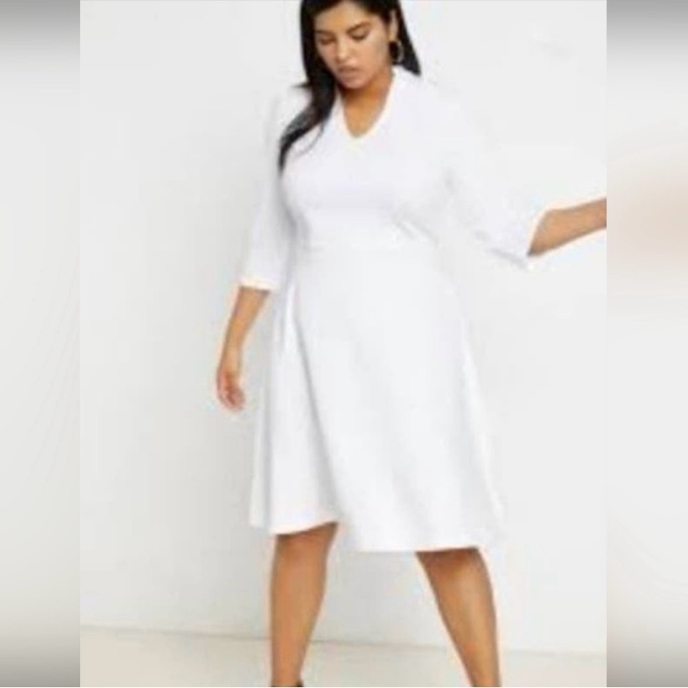 White Ponte Dress from Eloquii - New with Tags - Size 26W - V Neck - Hits @ Knee